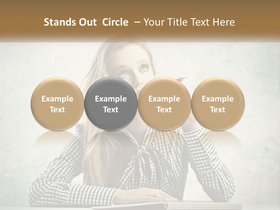 A Woman Sitting At A Table With A Pen In Her Mouth PowerPoint Template