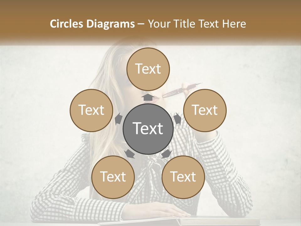 A Woman Sitting At A Table With A Pen In Her Mouth PowerPoint Template