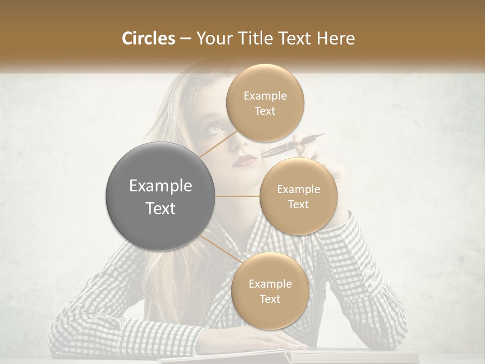 A Woman Sitting At A Table With A Pen In Her Mouth PowerPoint Template