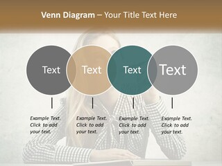 A Woman Sitting At A Table With A Pen In Her Mouth PowerPoint Template