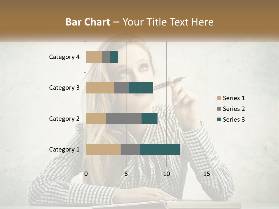 A Woman Sitting At A Table With A Pen In Her Mouth PowerPoint Template