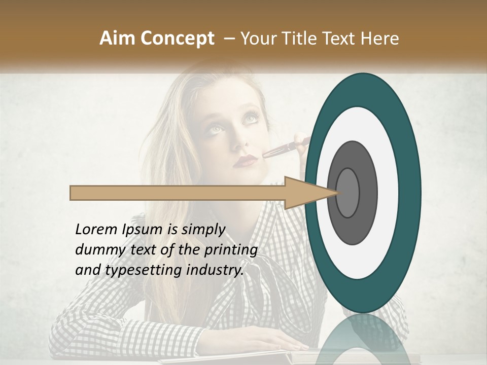 A Woman Sitting At A Table With A Pen In Her Mouth PowerPoint Template