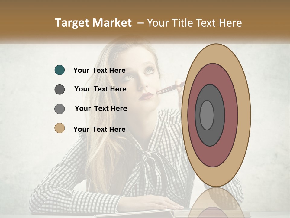 A Woman Sitting At A Table With A Pen In Her Mouth PowerPoint Template