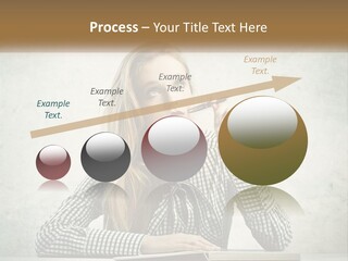 A Woman Sitting At A Table With A Pen In Her Mouth PowerPoint Template