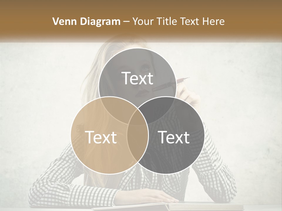 A Woman Sitting At A Table With A Pen In Her Mouth PowerPoint Template