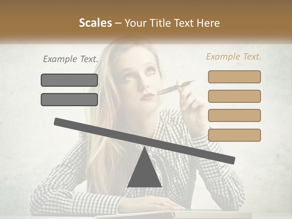 A Woman Sitting At A Table With A Pen In Her Mouth PowerPoint Template