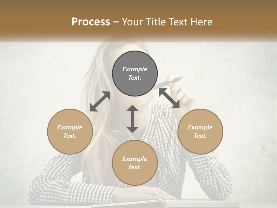 A Woman Sitting At A Table With A Pen In Her Mouth PowerPoint Template