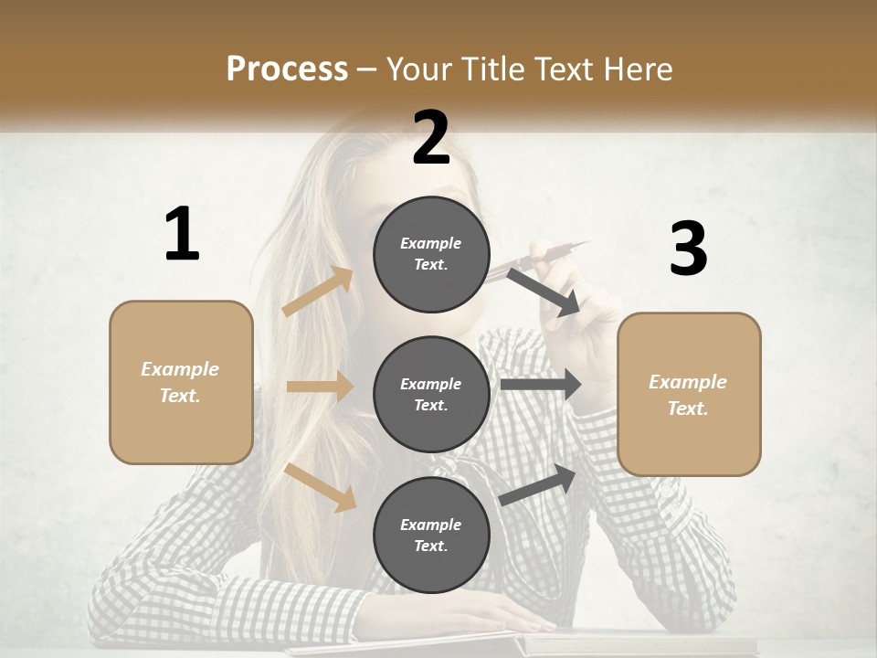 A Woman Sitting At A Table With A Pen In Her Mouth PowerPoint Template