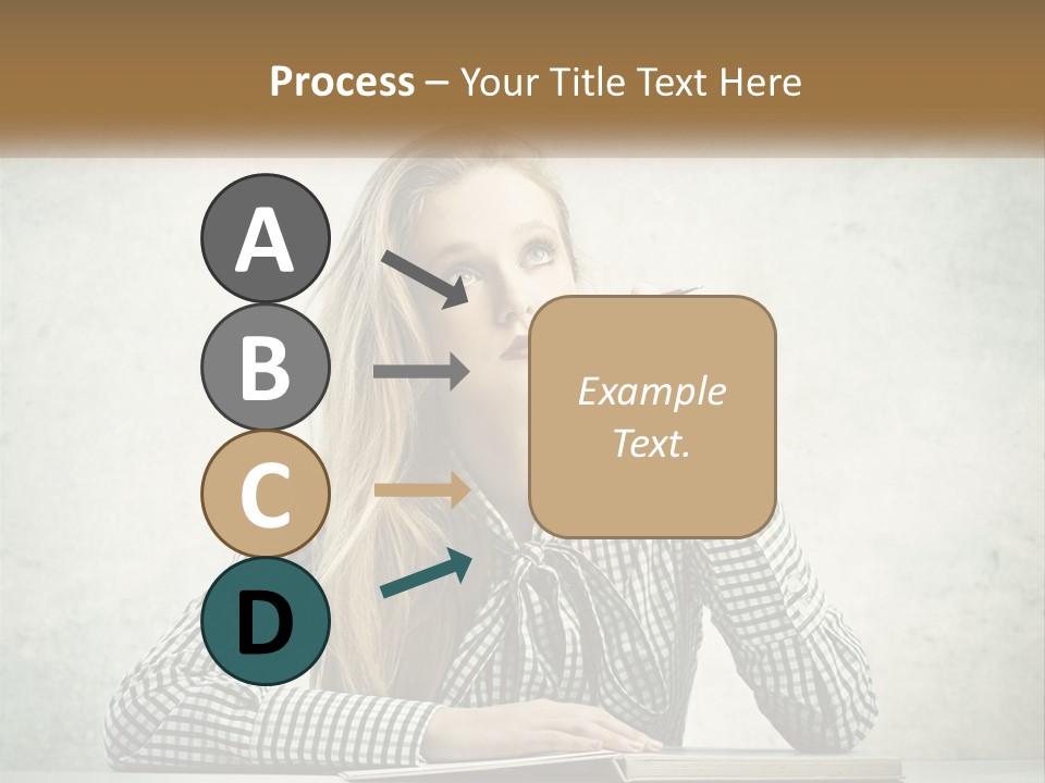 A Woman Sitting At A Table With A Pen In Her Mouth PowerPoint Template