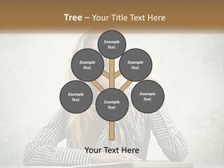 A Woman Sitting At A Table With A Pen In Her Mouth PowerPoint Template