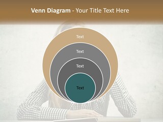 A Woman Sitting At A Table With A Pen In Her Mouth PowerPoint Template