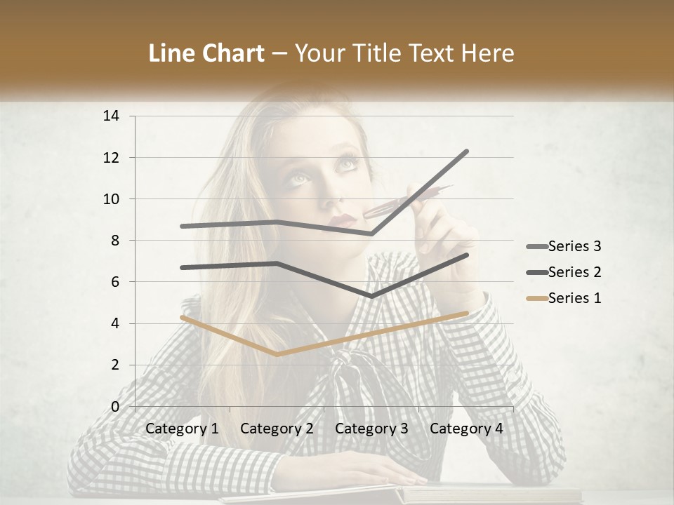 A Woman Sitting At A Table With A Pen In Her Mouth PowerPoint Template