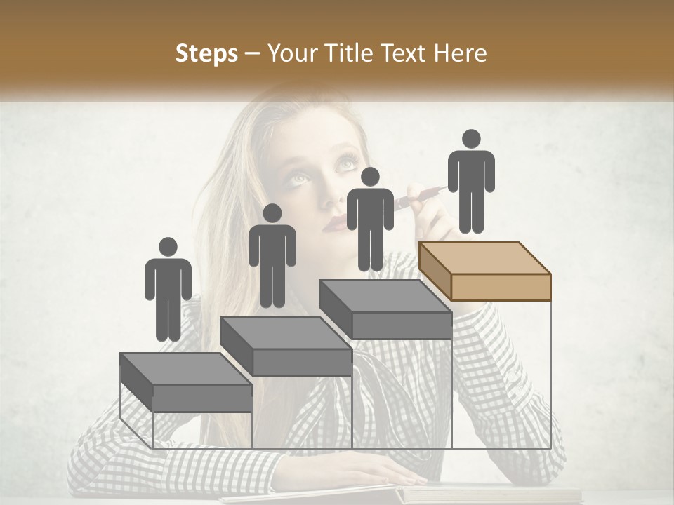 A Woman Sitting At A Table With A Pen In Her Mouth PowerPoint Template