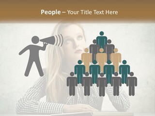 A Woman Sitting At A Table With A Pen In Her Mouth PowerPoint Template