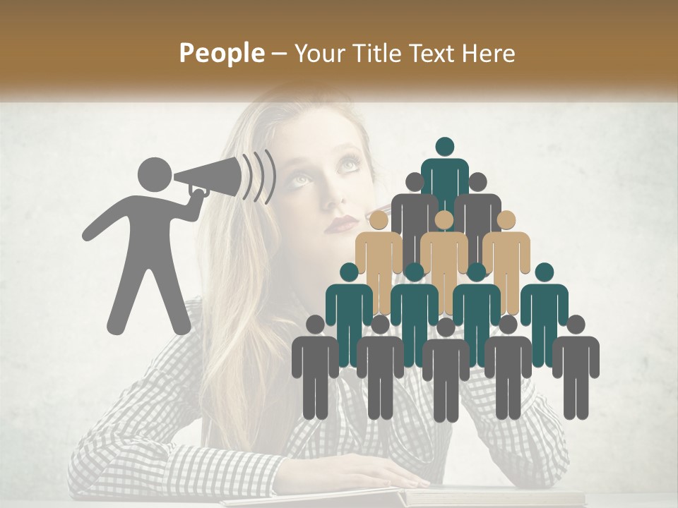 A Woman Sitting At A Table With A Pen In Her Mouth PowerPoint Template