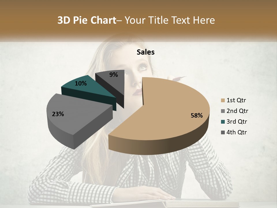 A Woman Sitting At A Table With A Pen In Her Mouth PowerPoint Template