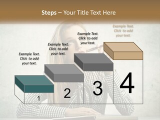A Woman Sitting At A Table With A Pen In Her Mouth PowerPoint Template