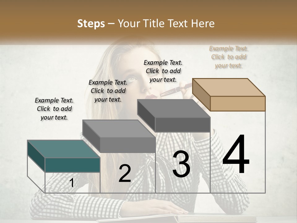 A Woman Sitting At A Table With A Pen In Her Mouth PowerPoint Template