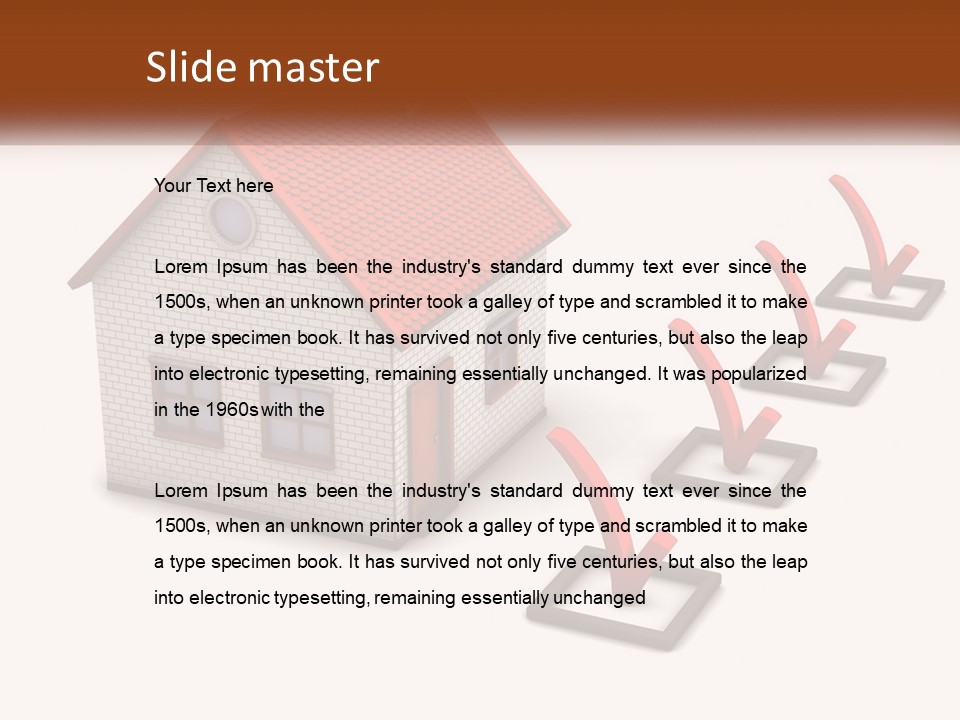 A House With A Red Roof And A Red Arrow Pointing To It PowerPoint Template