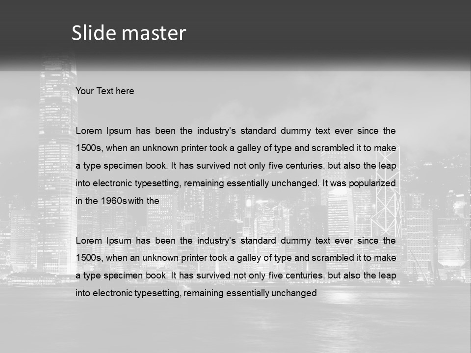 A Black And White Photo Of A City At Night PowerPoint Template