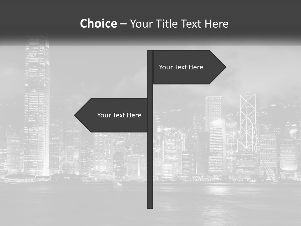 A Black And White Photo Of A City At Night PowerPoint Template