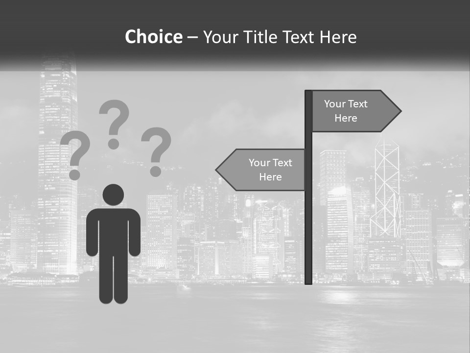 A Black And White Photo Of A City At Night PowerPoint Template