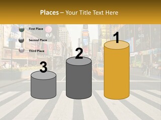 Two Taxi Cabs Driving Down A Busy City Street PowerPoint Template