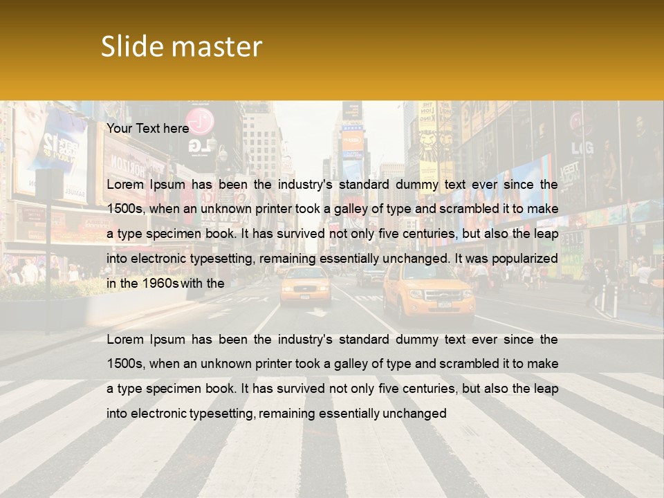 Two Taxi Cabs Driving Down A Busy City Street PowerPoint Template