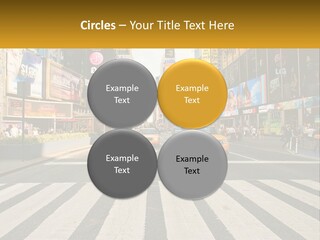 Two Taxi Cabs Driving Down A Busy City Street PowerPoint Template