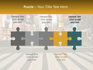 Two Taxi Cabs Driving Down A Busy City Street PowerPoint Template