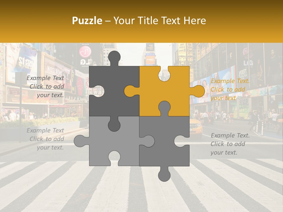 Two Taxi Cabs Driving Down A Busy City Street PowerPoint Template