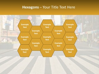 Two Taxi Cabs Driving Down A Busy City Street PowerPoint Template