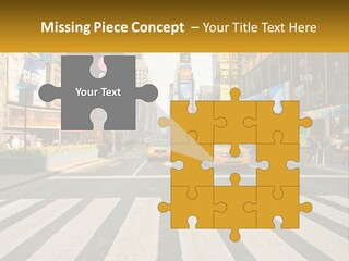 Two Taxi Cabs Driving Down A Busy City Street PowerPoint Template