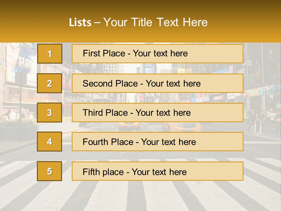 Two Taxi Cabs Driving Down A Busy City Street PowerPoint Template