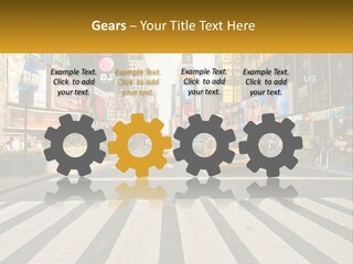 Two Taxi Cabs Driving Down A Busy City Street PowerPoint Template