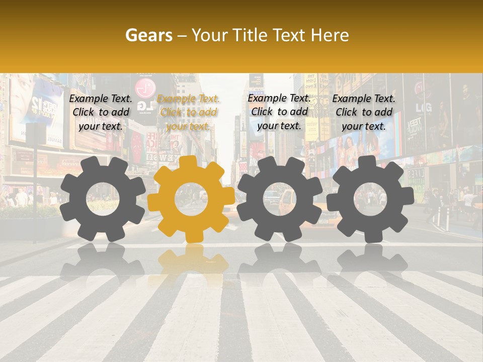 Two Taxi Cabs Driving Down A Busy City Street PowerPoint Template