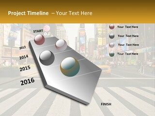 Two Taxi Cabs Driving Down A Busy City Street PowerPoint Template