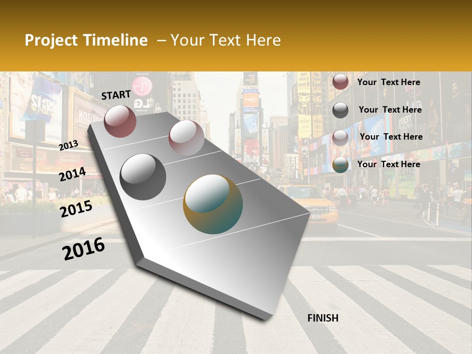 Two Taxi Cabs Driving Down A Busy City Street PowerPoint Template
