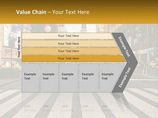 Two Taxi Cabs Driving Down A Busy City Street PowerPoint Template