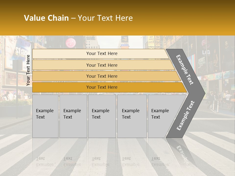 Two Taxi Cabs Driving Down A Busy City Street PowerPoint Template