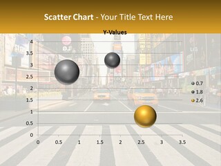 Two Taxi Cabs Driving Down A Busy City Street PowerPoint Template