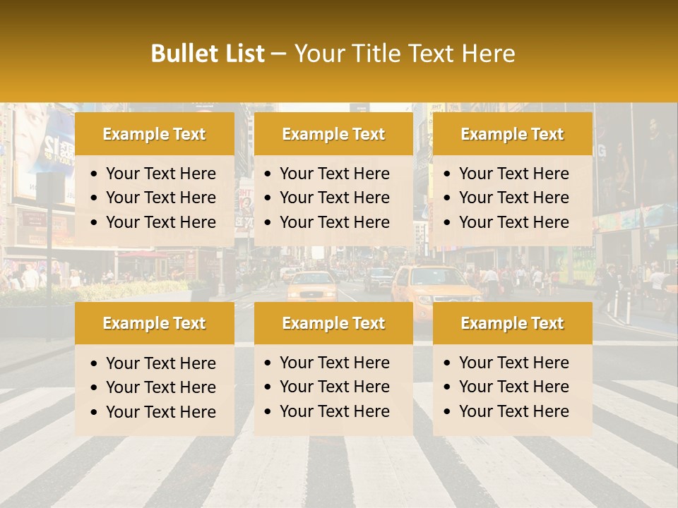 Two Taxi Cabs Driving Down A Busy City Street PowerPoint Template