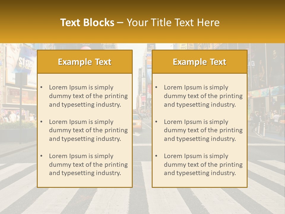 Two Taxi Cabs Driving Down A Busy City Street PowerPoint Template