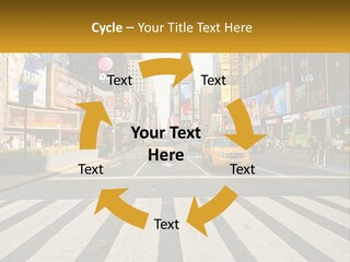 Two Taxi Cabs Driving Down A Busy City Street PowerPoint Template