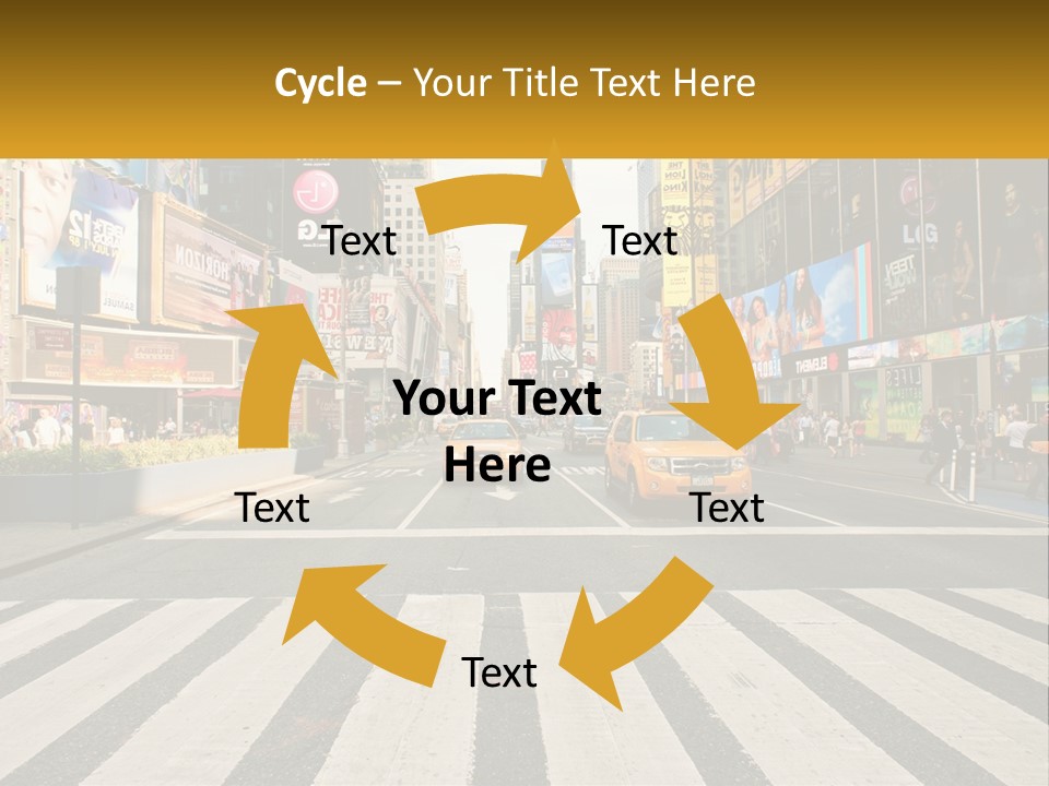 Two Taxi Cabs Driving Down A Busy City Street PowerPoint Template