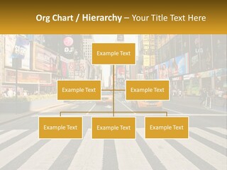 Two Taxi Cabs Driving Down A Busy City Street PowerPoint Template