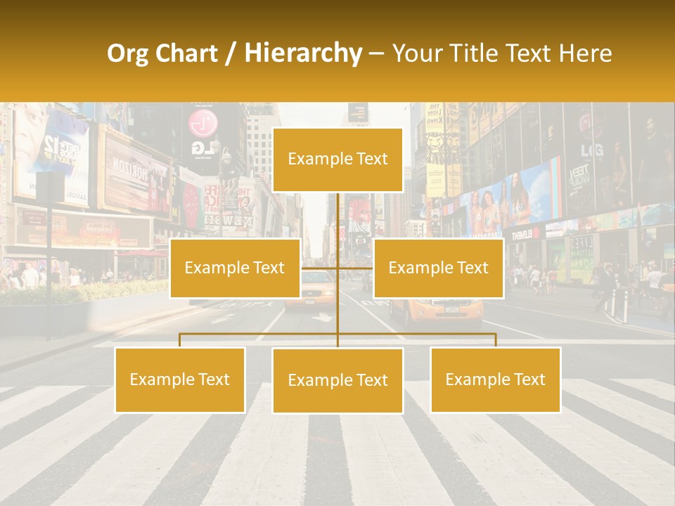 Two Taxi Cabs Driving Down A Busy City Street PowerPoint Template