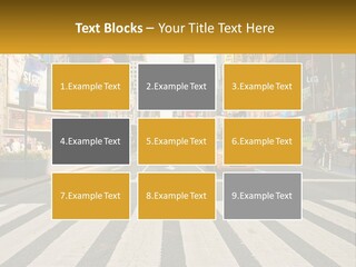 Two Taxi Cabs Driving Down A Busy City Street PowerPoint Template