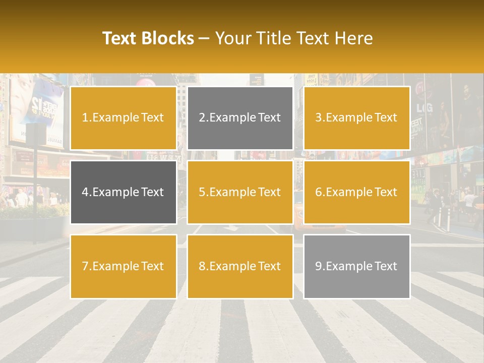 Two Taxi Cabs Driving Down A Busy City Street PowerPoint Template