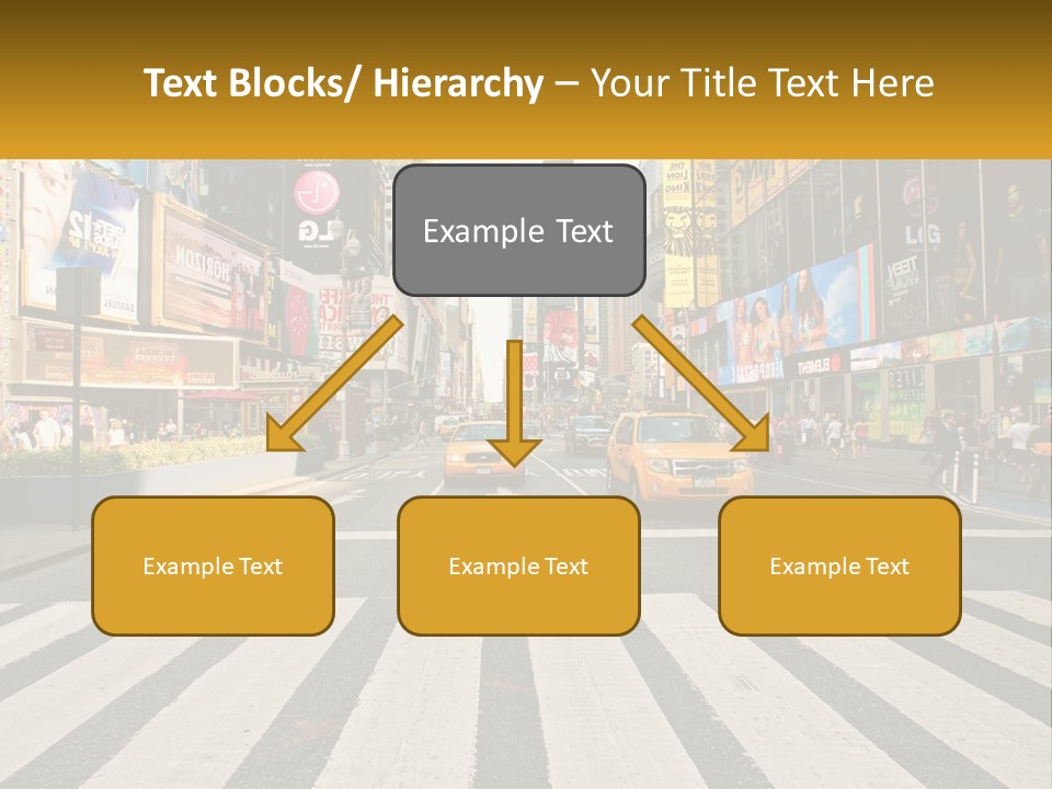 Two Taxi Cabs Driving Down A Busy City Street PowerPoint Template